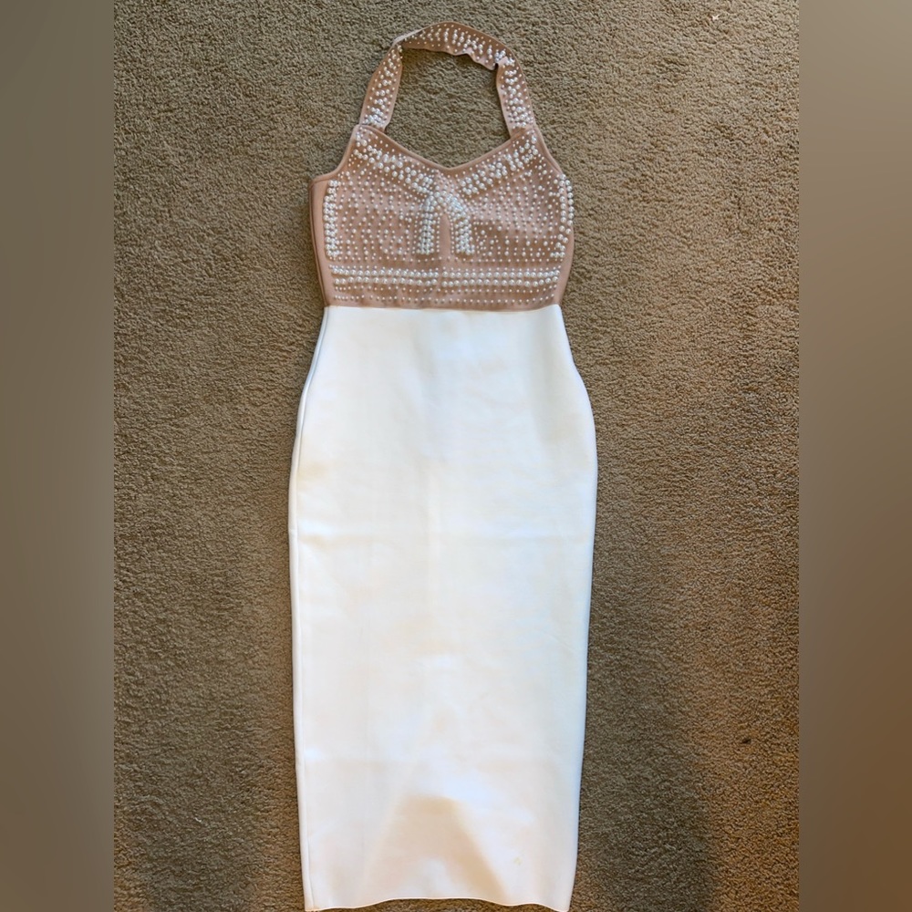 Pear embellished halter top dress